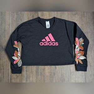 Adidas Black Crew Neck Crop Sweatshirt Size Medium